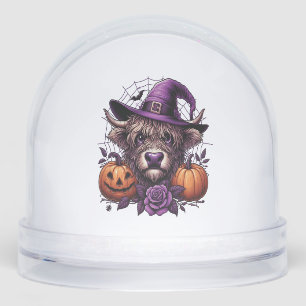 Witch Highland Halloween Cow Snow Globe
