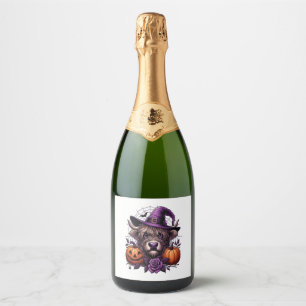 Witch Highland Halloween Cow Sparkling Wine Label