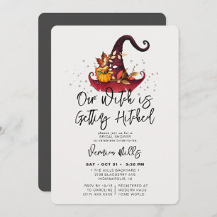 Witch Hitched Gray Halloween Bridal Shower Invitat Invitation