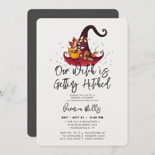 Witch Hitched Gray Halloween Bridal Shower Invitat Invitation