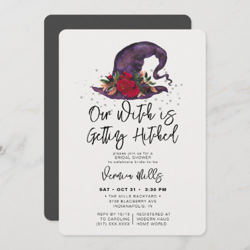 Witch Hitched Gray Halloween Bridal Shower Invitation