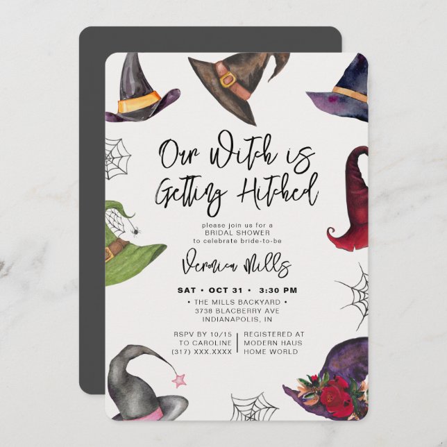 Witch Hitched Gray Halloween Bridal Shower  Invitation (Front/Back)