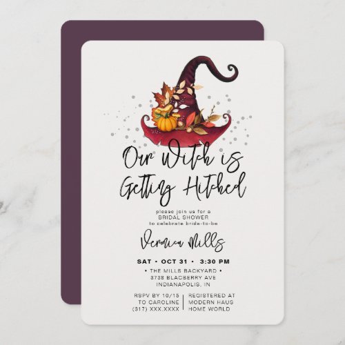 Witch Hitched Purple Halloween Bridal Shower Invitation