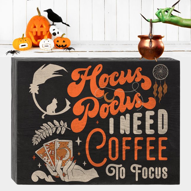 Witch Hocus Pocus Coffee To Focus Photo Halloween Wooden Box Sign (Witch Hocus Pocus Coffee To Focus Photo Halloween Funny Spooktacular Decoration Magical Potion Spell)