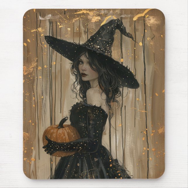 Witch Holding a Pumpkin Mouse Pad (Front)