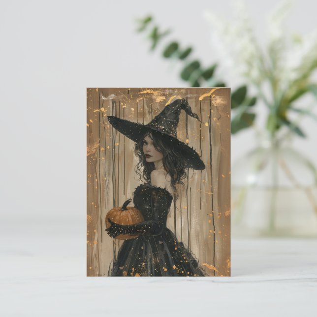 Witch Holding a Pumpkin Postcard (Standing Front)