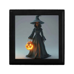 Witch holding jack-o-lantern gift box