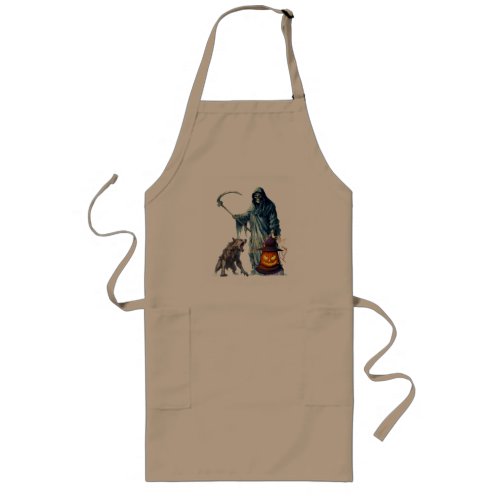 witch holding lantern and wolf long apron