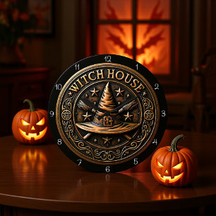 Witch House Pentagram Broom Large Clock