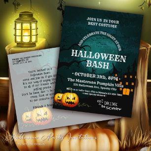 Witch House Pumpkins Full Moon Halloween Invite