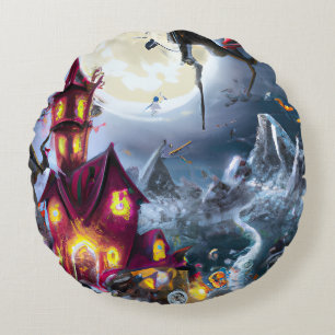 Witch House Watercolor, Round Pillow
