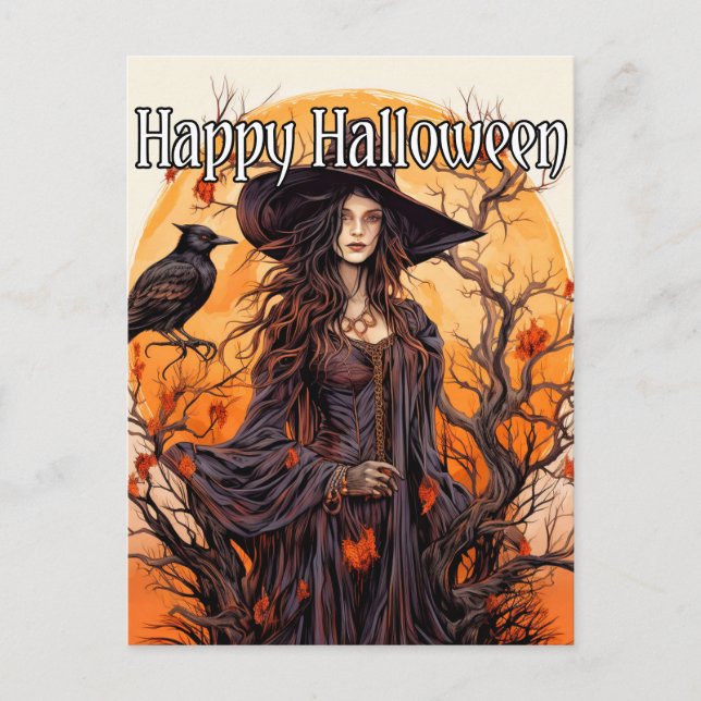 Witch Illustration | Happy Halloween Postcard (Front)