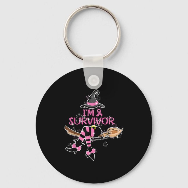 Witch Im A Survivor Halloween Breast Cancer Awaren Keychain (Front)