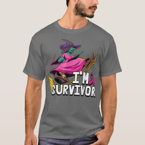 Witch Im A Survivor Halloween Breast Cancer Awaren T_Shirt
