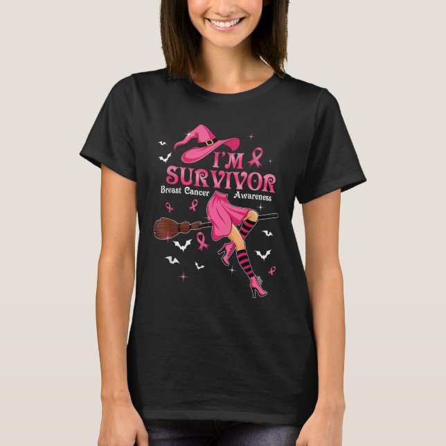 Witch Im A Survivor Halloween Breast Cancer Awaren T-Shirt (Front)