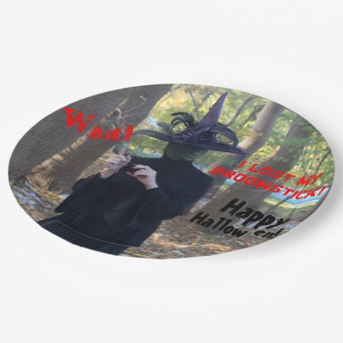 Witch in a Panic in the Woods Fun Halloween Paper Plates