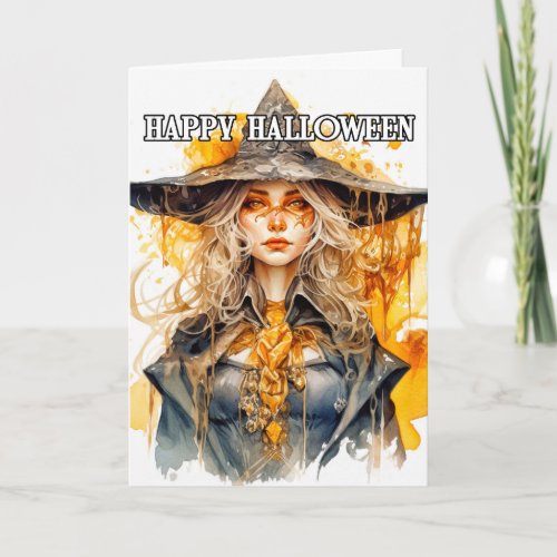 Witch In Autumn Happy Halloween Card