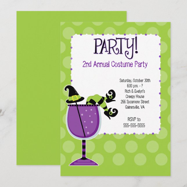 Witch in Cocktail Adult Costume Party Invitation (Front/Back)