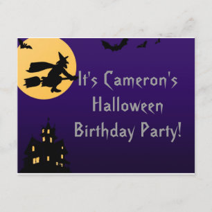 "Witch In Flight at Midnight" - Halloween Birthday Invitation