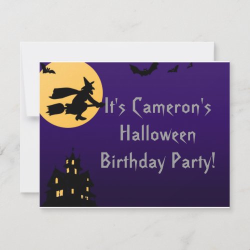 "Witch In Flight at Midnight" - Halloween Birthday Personalized Invites