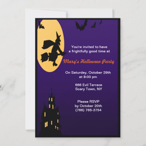 Witch In Flight Halloween Party Invitations