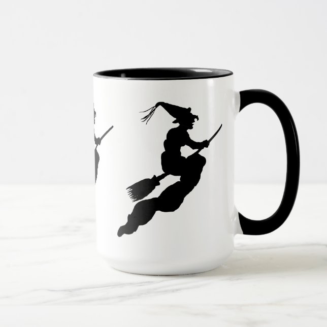Witch in Flight on Broom Silhouette Mug (Right)