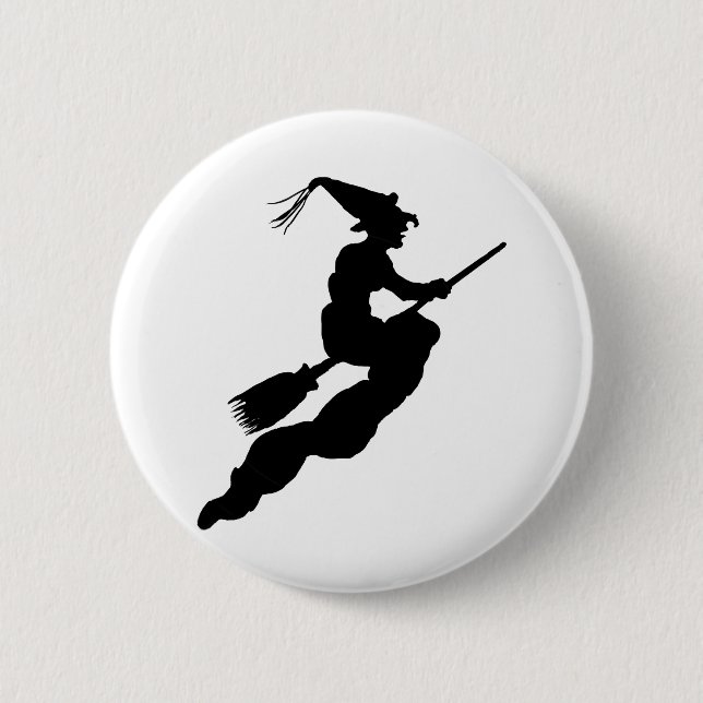 Witch in Flight on Broom Silhouette Pinback Button (Front)