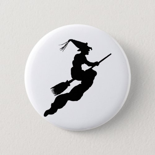 Witch in Flight on Broom Silhouette Pinback Button