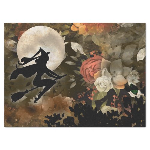 Witch in Halloween Moon Flowers Decoupage Tissue P Tissue Paper