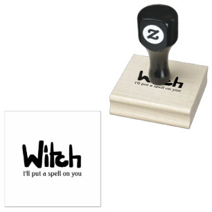 Witch in hand-lettered black ink saying rubber stamp