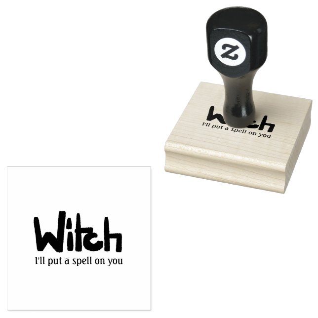 Witch in hand-lettered black ink saying rubber stamp (Stamped)