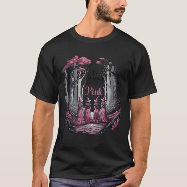 Witch In October We Wear Nk Breast Cancer Women Ha T-Shirt (Front)