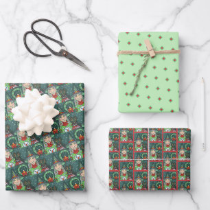 WITCH IN SNOWMAN SWEATER, BLACK CAT XMAS HALLOWEEN WRAPPING PAPER SHEETS
