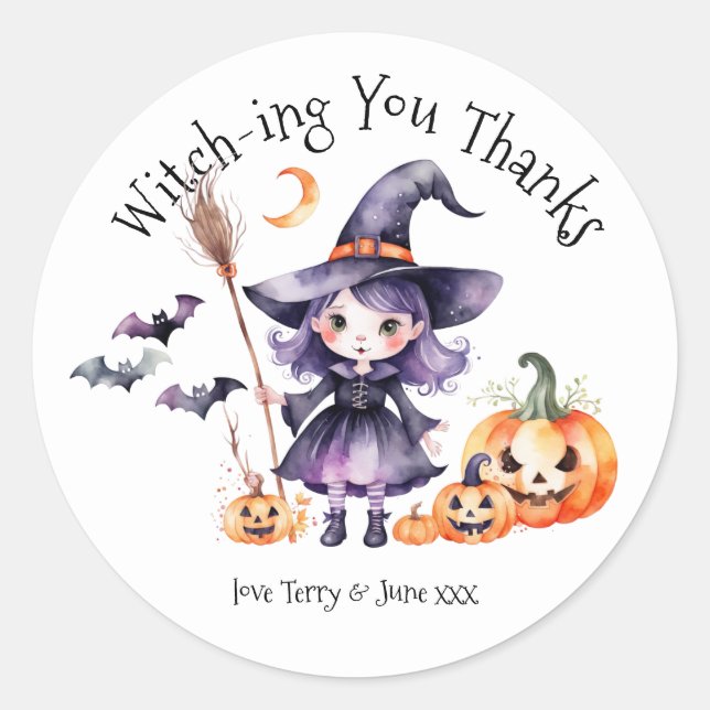 Witch-ing You Thanks Halloween Party Favor Sticker (Front)