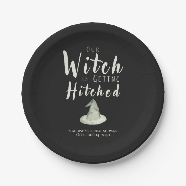 Witch Is Getting Hitched Halloween Bridal Shower Paper Plates (Front)