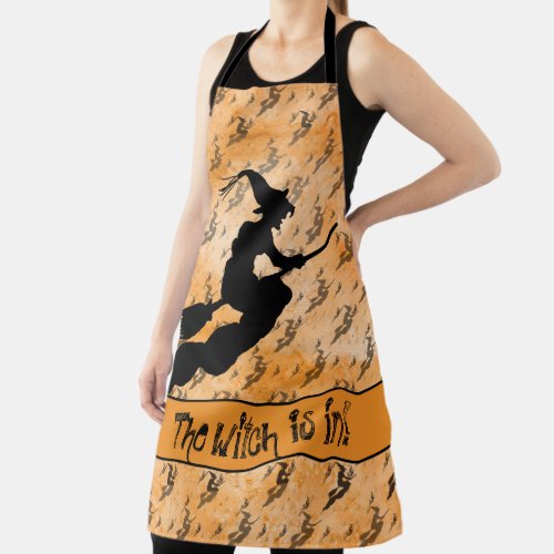 Witch is in Halloween Witch Silhouette Orange Apron
