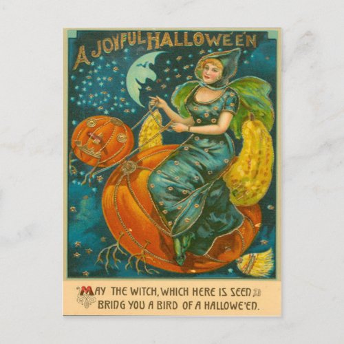 Witch Jack O Lantern Bird Pumpkin Crescent Moon St Postcard