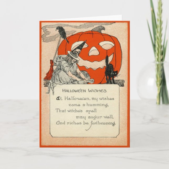 Witch Jack O Lantern Black Cat Raven Card (Front)