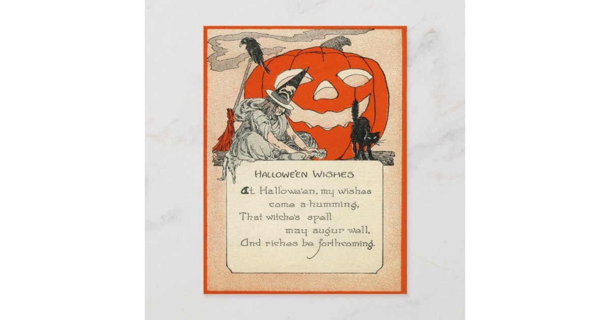 Witch Jack O Lantern Black Cat Raven Postcard | Zazzle