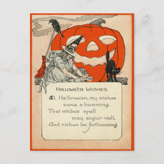 Witch Jack O Lantern Black Cat Raven Postcard | Zazzle