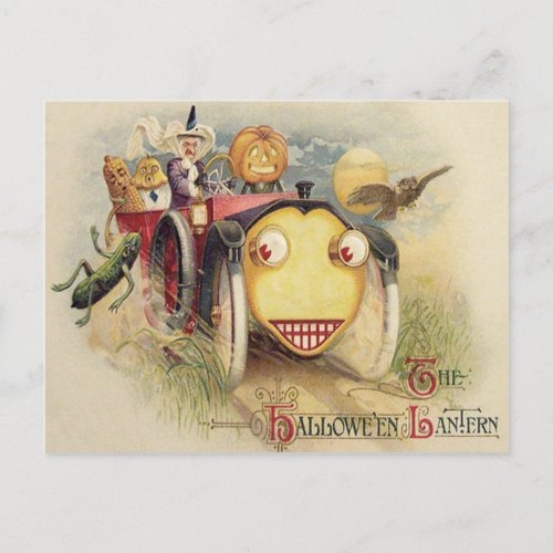 Witch Jack O Lantern Car Owl Full Moon Postcard