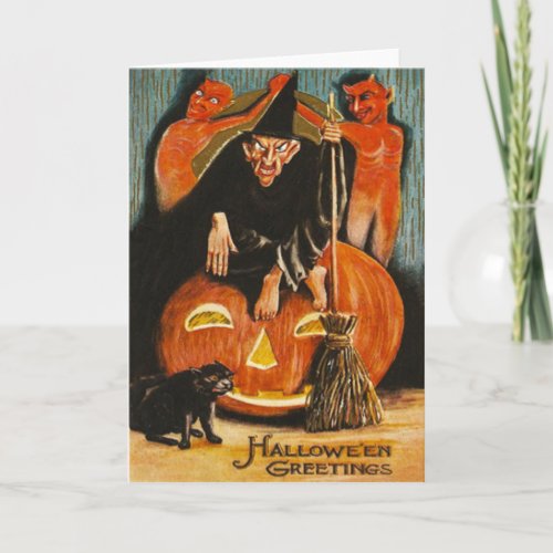 Witch Jack O Lantern Devil Demon Black Cat Card