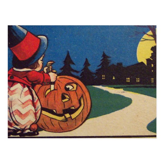 Witch Jack O Lantern Full Moon Carving Pumpkin Postcard