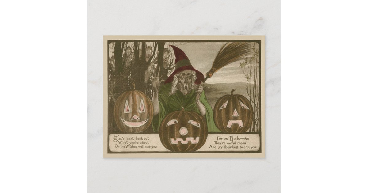 Witch Jack O' Lantern Pumpkin Goblin Postcard | Zazzle