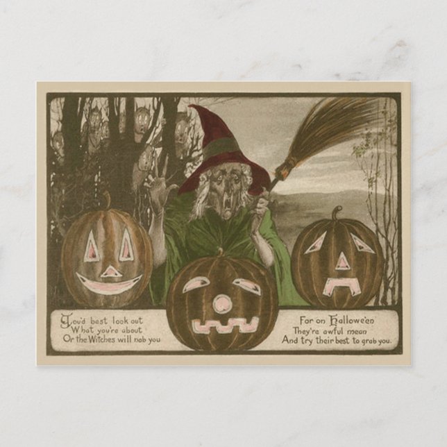 Witch Jack O' Lantern Pumpkin Goblin Postcard (Front)