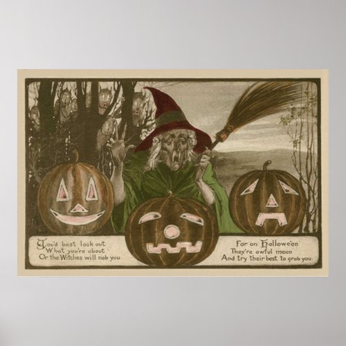 Witch Jack O Lantern Pumpkin Goblin Poster
