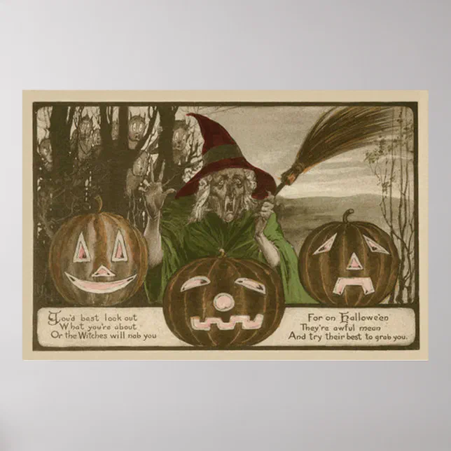 Witch Jack O' Lantern Pumpkin Goblin Poster | Zazzle