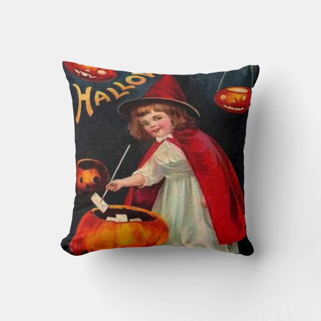 Witch & Jack O' Lanterns Throw Pillow (Front)