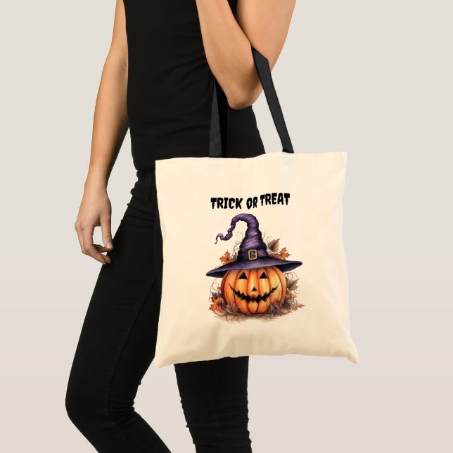 Witch Jack o'Lantern Kids Halloween Tote Bag (Front (Product))