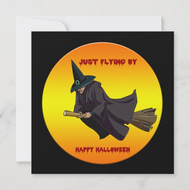 Witch Just Flying By Halloween Party Invitations (Front)